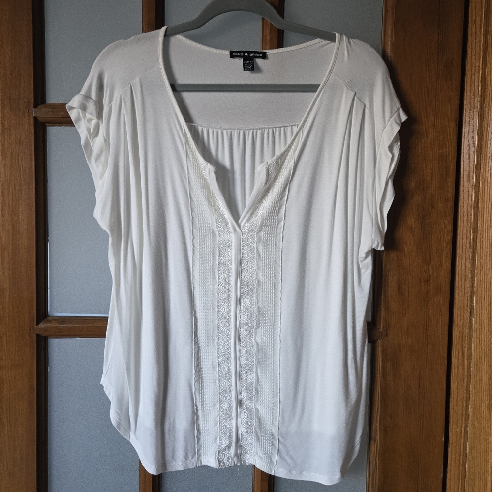 Cable & Gauge Ivory Blouse with Lace Trim